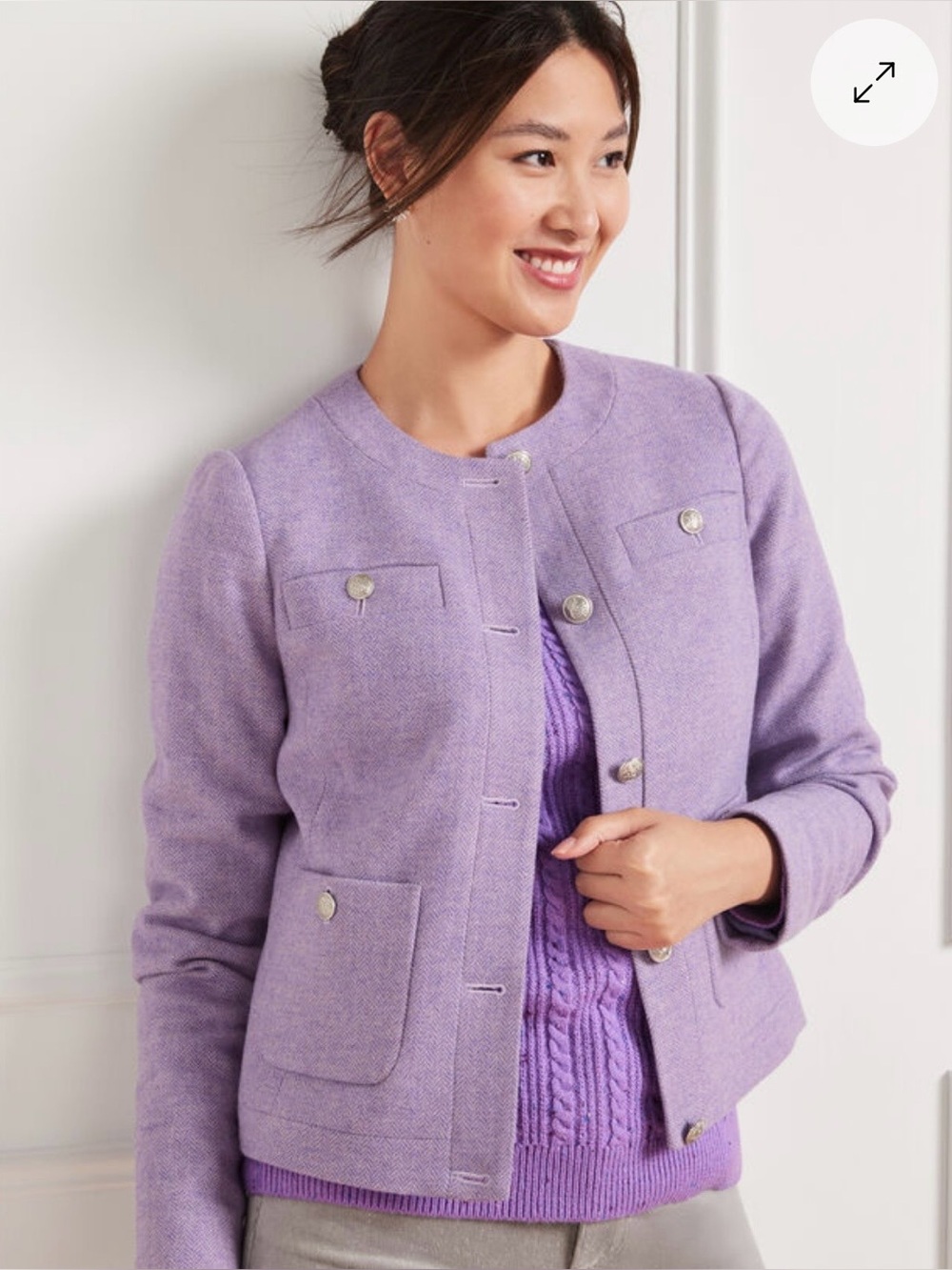 Talbot Lavender Herringbone Shetland Silver Button Up Jacket Preppy Classic Sz 2